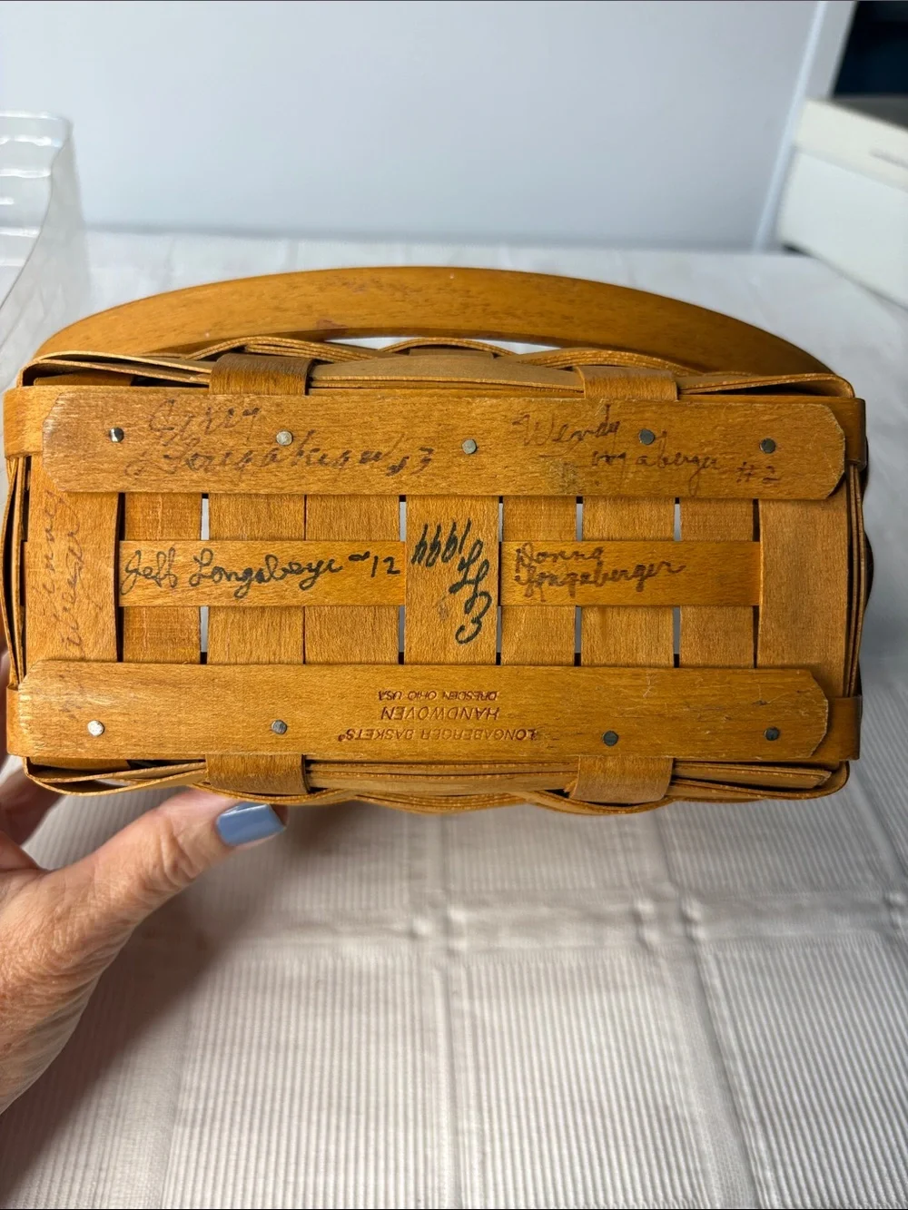 Vintage 1994 Longaberger Dresden Wooden Basket with Lid and 5 Signatures
